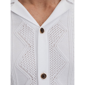 REISS FORTUNE Cable Knit Cuban Collar Shirt